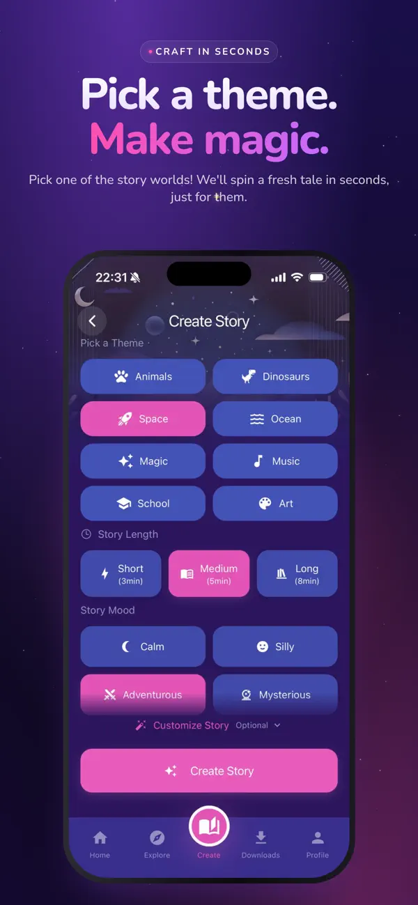 Choose from 8 themes and 3 moods